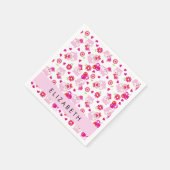 フクロウの柄、かわいいフクロウ、ピンクのフクロウ、お名前 スタンダードカクテルナプキン (角)