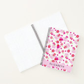 フクロウの柄、かわいいフクロウ、ピンクのフクロウ、お名前 ノートブック (内部)