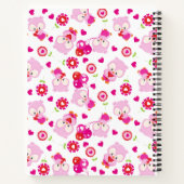 フクロウの柄、かわいいフクロウ、ピンクのフクロウ、お名前 ノートブック (裏面)