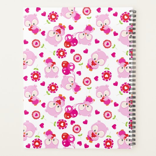 フクロウの柄、かわいいフクロウ、ピンクのフクロウ、お名前 プランナー手帳 (裏面)