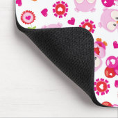 フクロウの柄、かわいいフクロウ、ピンクのフクロウ、お名前 マウスパッド (コーナー)