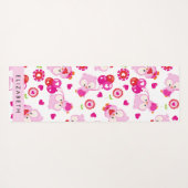 フクロウの柄、かわいいフクロウ、ピンクのフクロウ、お名前 ヨガマット (裏面(横))