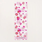 フクロウの柄、かわいいフクロウ、ピンクのフクロウ、お名前 ヨガマット (裏面)