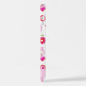 フクロウの柄、かわいいフクロウ、ピンクのフクロウ、お名前 iPhoneケース (左側面)