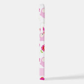 フクロウの柄、かわいいフクロウ、ピンクのフクロウ、お名前 iPhoneケース (右側面)