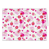 フクロウの柄、かわいいフクロウ、ピンクのフクロウ、ハート (正面横)