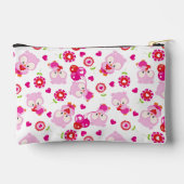 フクロウの柄、かわいいフクロウ、ピンクのフクロウ、ハート アクセサリーポーチ (裏面)