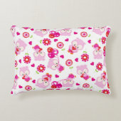 フクロウの柄、かわいいフクロウ、ピンクのフクロウ、ハート アクセントクッション (正面)