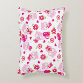 フクロウの柄、かわいいフクロウ、ピンクのフクロウ、ハート アクセントクッション (正面(垂直))