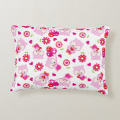 フクロウの柄、かわいいフクロウ、ピンクのフクロウ、ハート アクセントクッション (裏面)