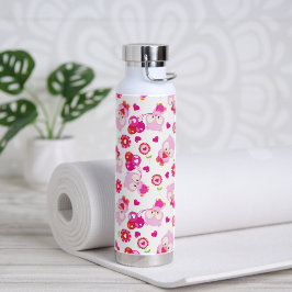 フクロウの柄、かわいいフクロウ、ピンクのフクロウ、ハート ウォーターボトル