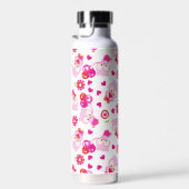 フクロウの柄、かわいいフクロウ、ピンクのフクロウ、ハート ウォーターボトル (右面)