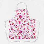 フクロウの柄、かわいいフクロウ、ピンクのフクロウ、ハート エプロン (正面)