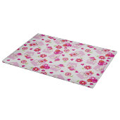 フクロウの柄、かわいいフクロウ、ピンクのフクロウ、ハート カッティングボード (角)