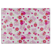 フクロウの柄、かわいいフクロウ、ピンクのフクロウ、ハート カッティングボード (正面)