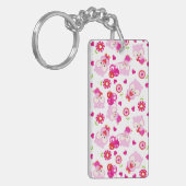 フクロウの柄、かわいいフクロウ、ピンクのフクロウ、ハート キーホルダー (正面左)