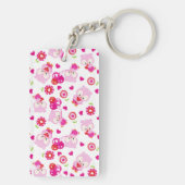 フクロウの柄、かわいいフクロウ、ピンクのフクロウ、ハート キーホルダー (裏面)