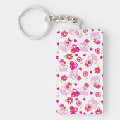 フクロウの柄、かわいいフクロウ、ピンクのフクロウ、ハート キーホルダー (正面)