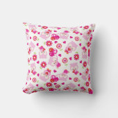 フクロウの柄、かわいいフクロウ、ピンクのフクロウ、ハート クッション (正面)