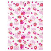 フクロウの柄、かわいいフクロウ、ピンクのフクロウ、ハート クリップボード (裏面)