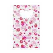 フクロウの柄、かわいいフクロウ、ピンクのフクロウ、ハート クレジットカード栓抜き (正面)