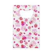 フクロウの柄、かわいいフクロウ、ピンクのフクロウ、ハート クレジットカード栓抜き (裏面)