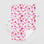 フクロウの柄、かわいいフクロウ、ピンクのフクロウ、ハート ゴルフタオル (インサイチュ)