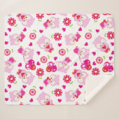 フクロウの柄、かわいいフクロウ、ピンクのフクロウ、ハート シェルパブランケット (正面(横))