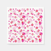 フクロウの柄、かわいいフクロウ、ピンクのフクロウ、ハート スタンダードカクテルナプキン (正面)