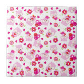 フクロウの柄、かわいいフクロウ、ピンクのフクロウ、ハート タイル (正面)