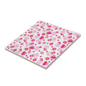 フクロウの柄、かわいいフクロウ、ピンクのフクロウ、ハート タイル (側面)