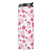 フクロウの柄、かわいいフクロウ、ピンクのフクロウ、ハート タンブラー (回転左)