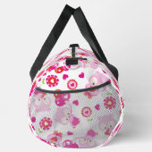 フクロウの柄、かわいいフクロウ、ピンクのフクロウ、ハート ダッフルバッグ (右)