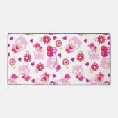 フクロウの柄、かわいいフクロウ、ピンクのフクロウ、ハート デスクマット (正面)