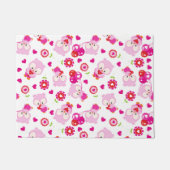 フクロウの柄、かわいいフクロウ、ピンクのフクロウ、ハート ドアマット (正面)