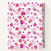 フクロウの柄、かわいいフクロウ、ピンクのフクロウ、ハート ノートブック (裏面)