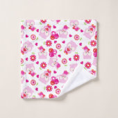 フクロウの柄、かわいいフクロウ、ピンクのフクロウ、ハート バスタオルセット (ウォッシュタオル)