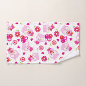 フクロウの柄、かわいいフクロウ、ピンクのフクロウ、ハート バスタオルセット (ハンドタオル)