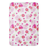 フクロウの柄、かわいいフクロウ、ピンクのフクロウ、ハート バスマット (正面縦)