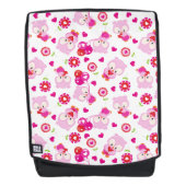 フクロウの柄、かわいいフクロウ、ピンクのフクロウ、ハート バックパック (正面)