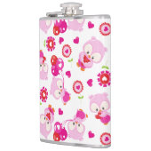 フクロウの柄、かわいいフクロウ、ピンクのフクロウ、ハート フラスク (左)