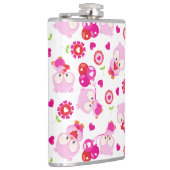 フクロウの柄、かわいいフクロウ、ピンクのフクロウ、ハート フラスク (右)