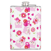 フクロウの柄、かわいいフクロウ、ピンクのフクロウ、ハート フラスク (裏面)