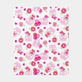 フクロウの柄、かわいいフクロウ、ピンクのフクロウ、ハート フリースブランケット (正面)