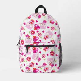 フクロウの柄、かわいいフクロウ、ピンクのフクロウ、ハート プリントバックパック