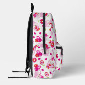 フクロウの柄、かわいいフクロウ、ピンクのフクロウ、ハート プリントバックパック (左)