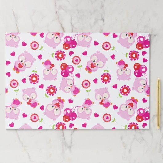 フクロウの柄、かわいいフクロウ、ピンクのフクロウ、ハート ペーパーパッド (インサイチュ)