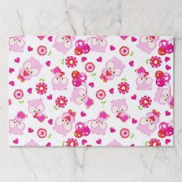 フクロウの柄、かわいいフクロウ、ピンクのフクロウ、ハート ペーパーパッド