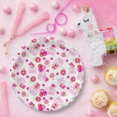 フクロウの柄、かわいいフクロウ、ピンクのフクロウ、ハート ペーパープレート (パーティー)