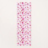 フクロウの柄、かわいいフクロウ、ピンクのフクロウ、ハート ヨガマット (正面)
